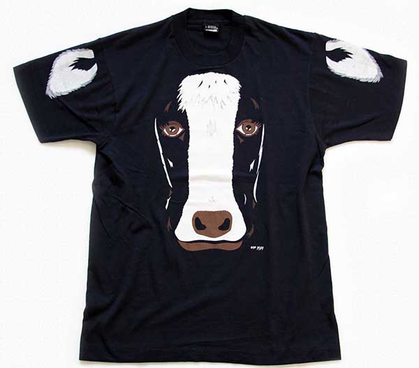 90s USA製 牛 全面プリント Tシャツ 黒 L - Sixpacjoe Web Shop