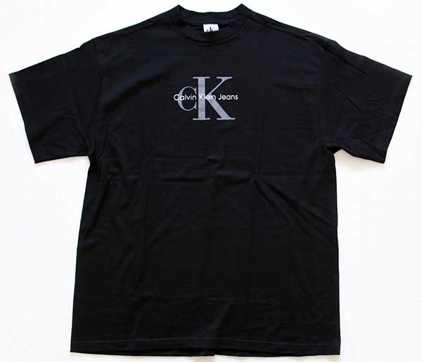 デッドストック★90s USA製 Calvin Klein Jeans カルバンクライン ロゴ コットンTシャツ 黒 L/XL
