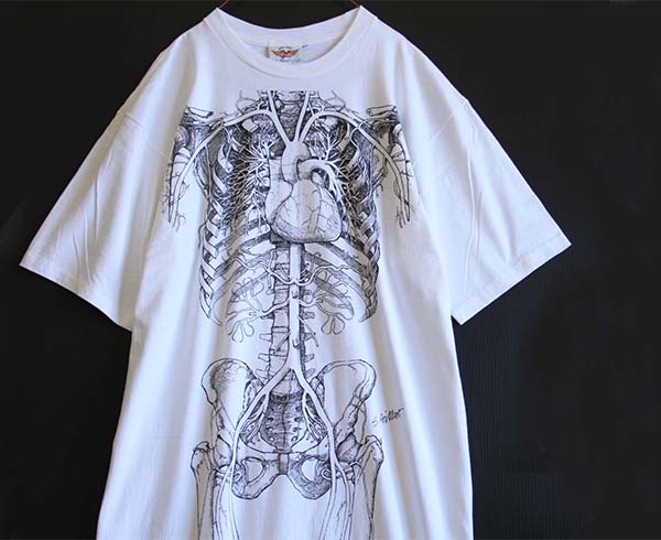 90s USA製 人体 臓器 骨格 スケルトン コットンTシャツ ワンピース 白 