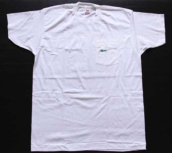 デッドストック★90s USA製 Alpine 染み込みプリント コットン ポケットTシャツ 白 XL