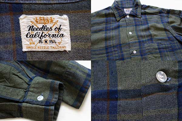 60s Needles of California チェック レーヨンシャツ M 60s Needles of California チェック レーヨンシャツ M