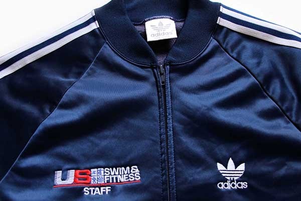 80s USA製 adidasアディダス ジャージ 紺×白 M☆トラックジャケット ...