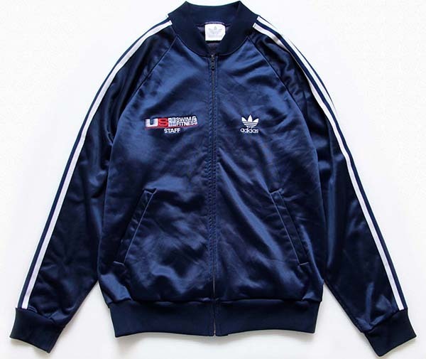 80s USA製 adidasアディダス ジャージ 紺×白 M☆トラックジャケット 