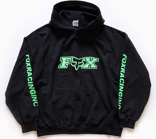 00s FOX RACING 蛍光 発泡プリント スウェットパーカー 黒 XL - Sixpacjoe Web Shop