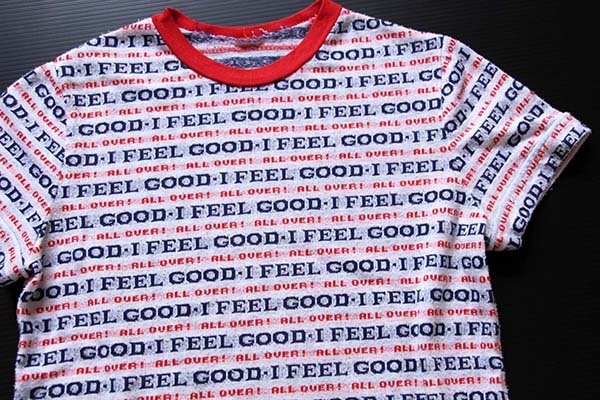 70s I FEEL GOOD ALL OVER ! 総柄 ジャガード Tシャツ - Sixpacjoe Web