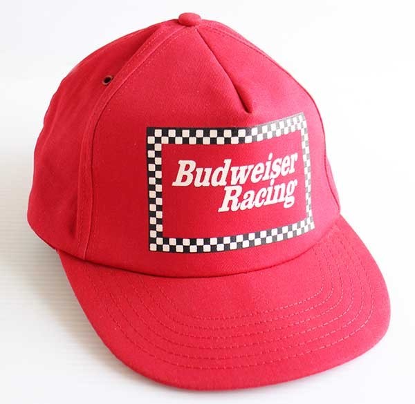 80s USA製 Budweiser Racing バドワイザー コットンキャップ 赤