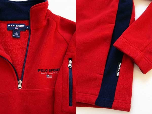 90s POLO SPORTポロ スポーツ ラルフローレン プルオーバー POLARTEC フリース 赤×紺 S