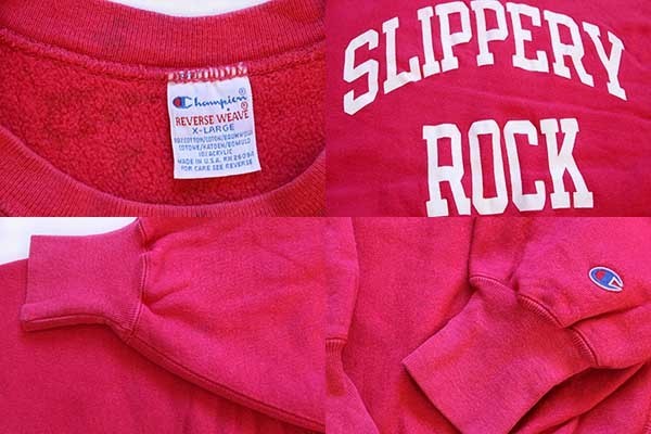 90s USA製 Championチャンピオン SLIPPERY ROCK リバースウィーブ スウェット ピンク XL