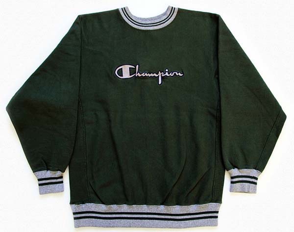 90s Championチャンピオン スクリプト ビッグロゴ刺繍 リブライン リバースウィーブ 緑