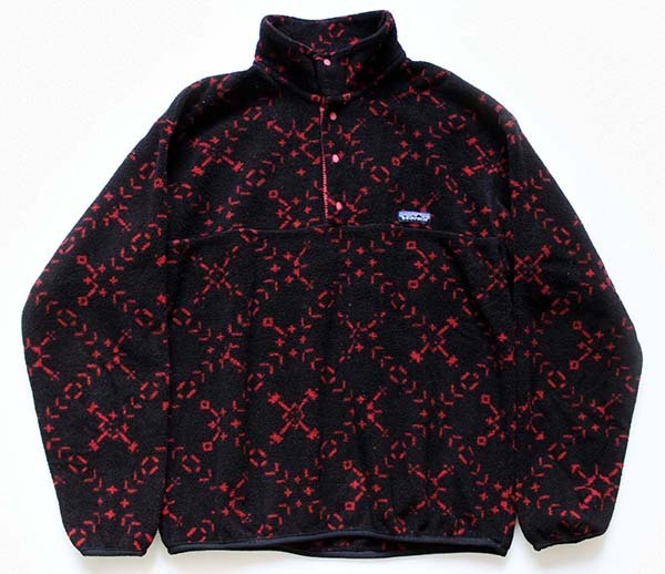 90s USA製 patagoniaパタゴニア スノー 総柄 フリース スナップT 黒 M - Sixpacjoe Web Shop