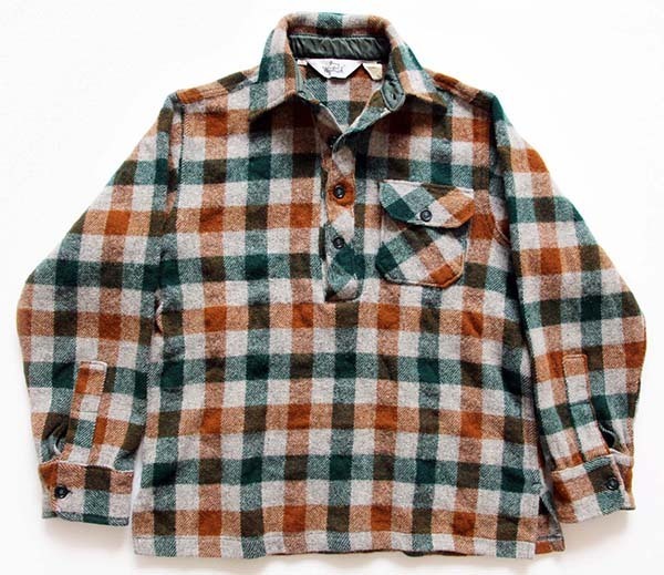 70s Woolrichウールリッチ ブロックチェック プルオーバー ウールシャツ M - Sixpacjoe Web Shop