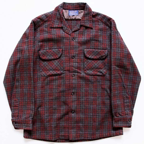 50s PENDLETONペンドルトン チェック ウール オープンカラーシャツ M - Sixpacjoe Web Shop