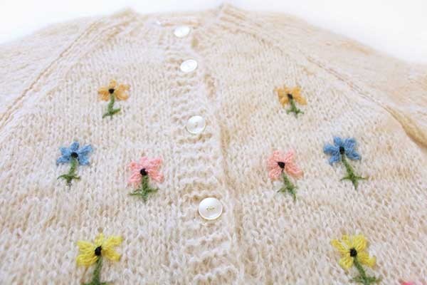 60s イタリア製 MONTGOMERY WARD 花柄 刺繍 モヘヤ ニット