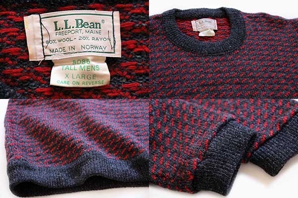 80s ノルウェー製 L.L.Bean ノルウェージャン バーズアイ ウールニット セーター XL - Sixpacjoe Web Shop
