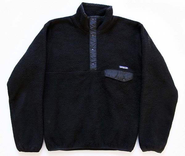 90s USA製 patagoniaパタゴニア フリース スナップT 黒 S