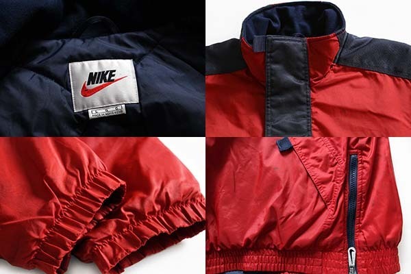 90s NIKEナイキ プルオーバー 中綿入り ナイロンジャケット 赤 L