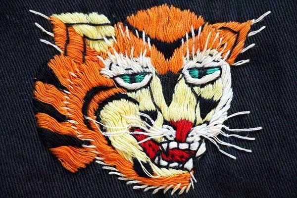 60s CAMRANH BAY タイガー ドラゴン刺繍 コットン ベトジャン 黒