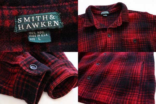 80s USA製 SMITH&HAWKEN オンブレチェック ウール シャツジャケット 赤 