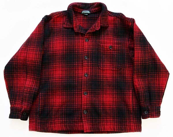 80s USA製 SMITH&HAWKEN オンブレチェック ウール シャツジャケット 赤×黒 L