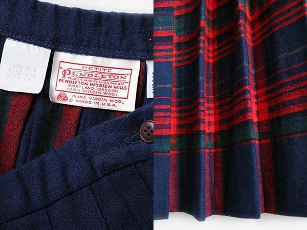 70s USA製 PENDLETONペンドルトン チェック ロング ウール プリーツ