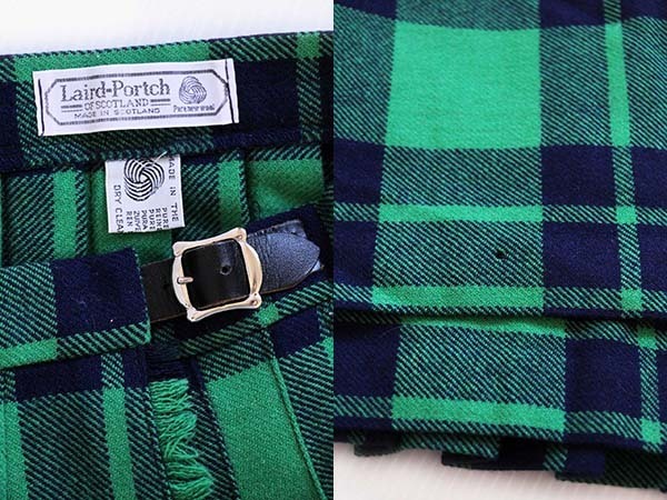 キルトスカート　緑×紺　ウール　Web　Laird-Portch　スコットランド製　Sixpacjoe　タータンチェック　Shop