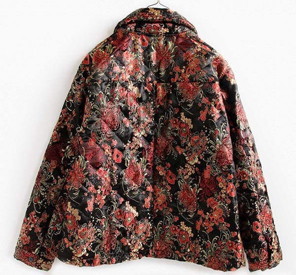 約65cm袖丈総柄　薔薇　花柄　パッチワーク　チャイナ　キルティングジャケット