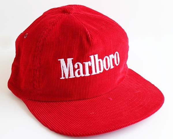 90s Marlboroマルボロ ロゴ刺繍 コーデュロイキャップ 赤 - Sixpacjoe 