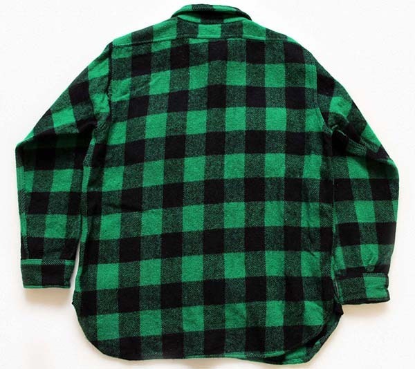 60s WINTER KING バッファローチェック マチ付き ウールシャツ 緑×黒 