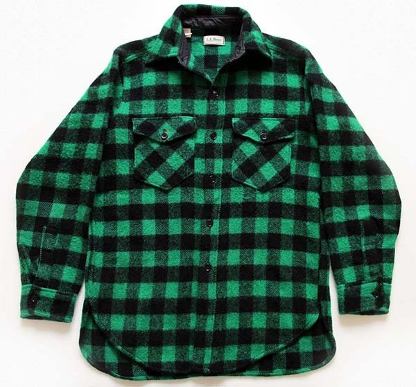80s USA製 L.L.Bean バッファローチェック ウールシャツ 緑×黒 M ...