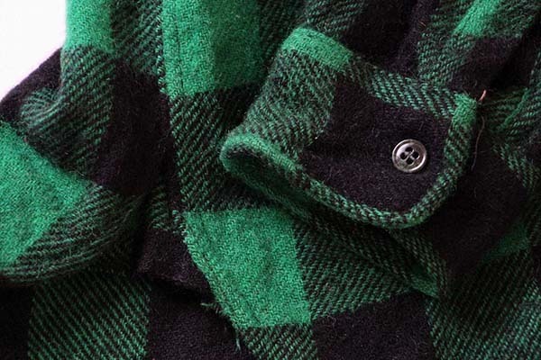 60s WINTER KING バッファローチェック マチ付き ウールシャツ 緑×黒 