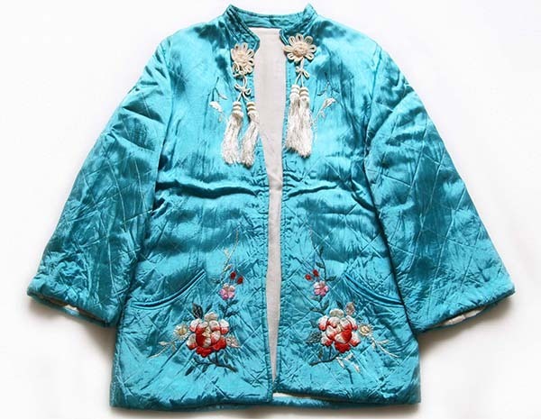 50s 刺繍入り スタンドカラー キルティング スーベニアジャケット 水色