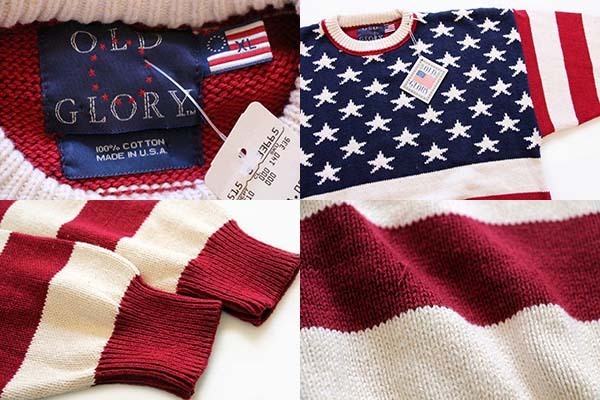 デッドストック★90s USA製 OLD GLORY 星条旗柄 コットンニット セーター XL - Sixpacjoe Web Shop