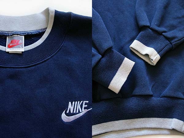 90s USA製 NIKEナイキ ロゴ刺繍 モックネック スウェット 紺 L - Sixpacjoe Web Shop