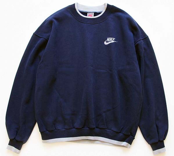 90s USA製 NIKEナイキ ワンポイント モックネック スウェット 紺 L