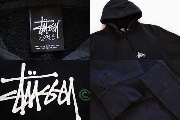 USA製 STUSSYステューシー ロゴ スウェットパーカー 黒 XL