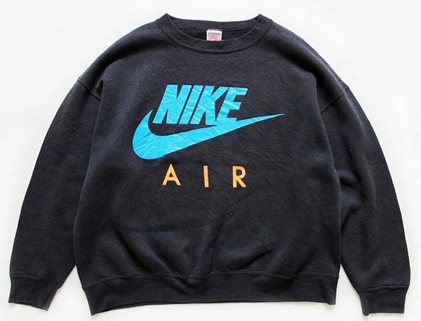 90s USA製 NIKEナイキ ビッグロゴ スウェット 黒 蛍光オレンジ L