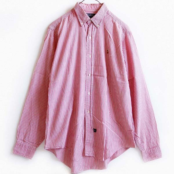 美品ラルフローレン ストライプコットンシャツ ピンク白 サイズ160*GC962