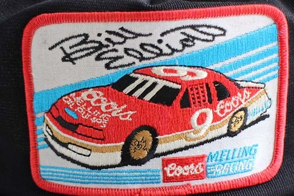 80s USA製 NASCAR Coors Bill Elliott パッチ付き メッシュキャップ 黒 