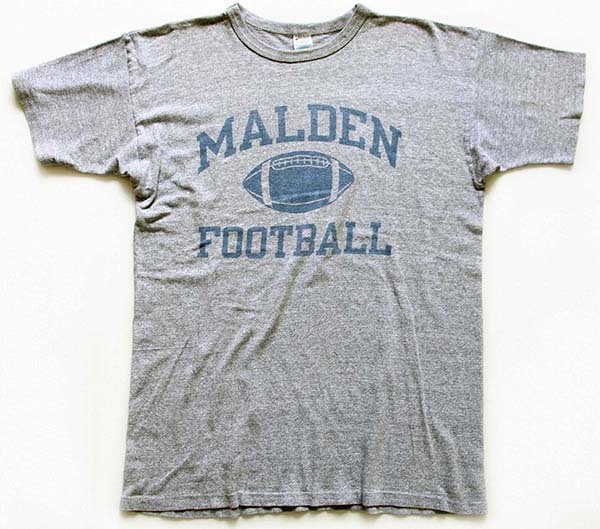 80s USA製 Championチャンピオン MALDEN FOOTBALL 染み込みプリント 88/12 Tシャツ 杢グレー XL