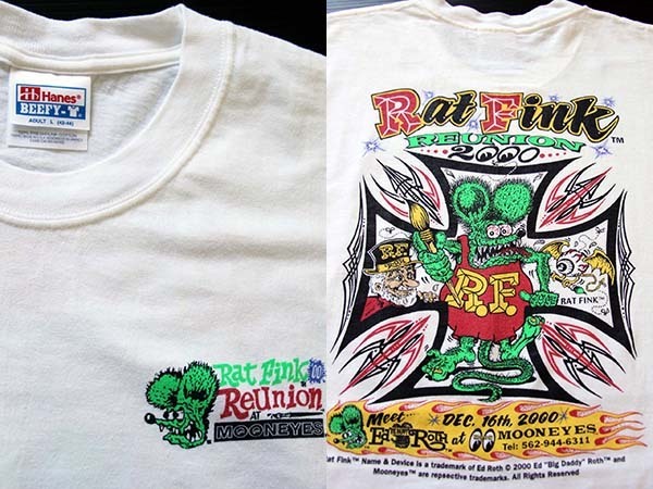 00s RATFINKラットフィンク REUNION MOONEYES コットンTシャツ 白 L