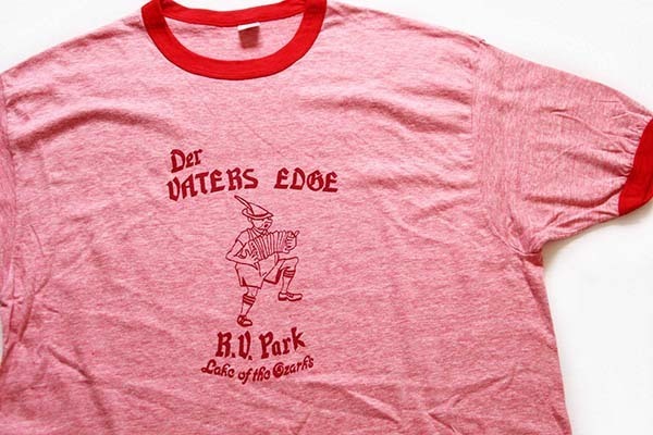 s USA製 Hanes Der VATERS EDGE R.V.Park リンガーTシャツ 杢レッド