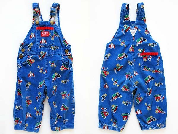 80s USA製 OSHKOSH B'GOSH 働く車 総柄 プリント コーデュロイ