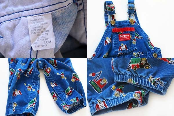 80s USA製 OSHKOSH B'GOSH 働く車 総柄 プリント コーデュロイ