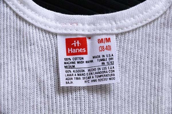 デッドストック☆90s USA製 Hanes 無地 コットン リブ タンクトップ 白