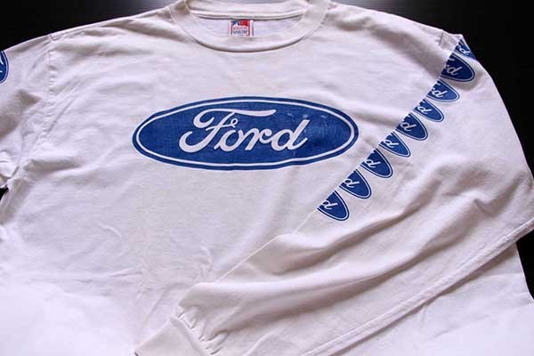 90s USA製 Fordフォード ロゴ コットン 長袖Tシャツ 白 L - Sixpacjoe Web Shop