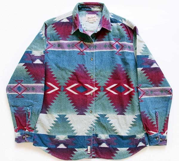 90s USA製 Woolrichウールリッチ ネイティブ柄 コットン シャモア 