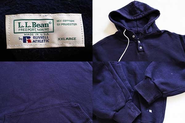 90s USA製 L.L.Bean×RUSSELLラッセル 無地 スウェットパーカー 紺 XXL