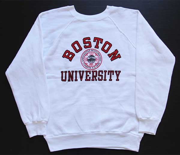 80s USA製 Championチャンピオン BOSTON UNIVERSITY 染み込みプリント スウェット 白 M