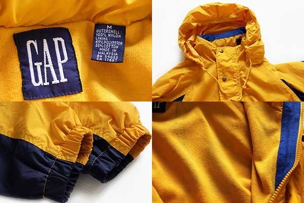90s GAPギャップ ツートン 切り替え プルオーバー ナイロンジャケット 黄×紺 M Sixpacjoe Web Shop