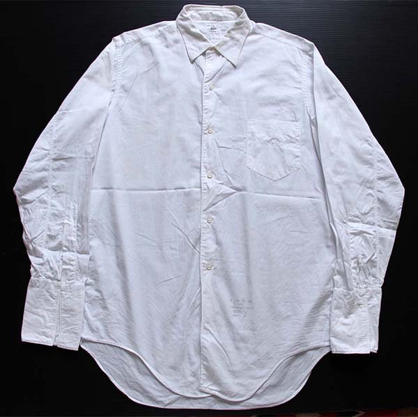 50s USA製 Enro 無地 ダブルカフス コットン ドレスシャツ 白 15 